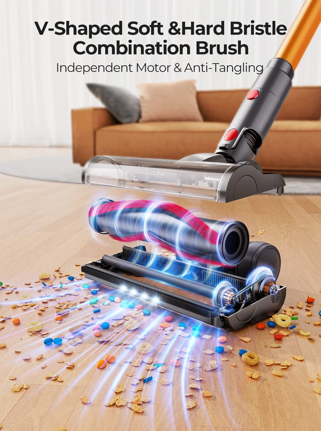 Cordless Vacuum, Real 50Kpa Suction, 500W Motor, 60Min Runtime, Quiet, Premium Build for Pets & Floors